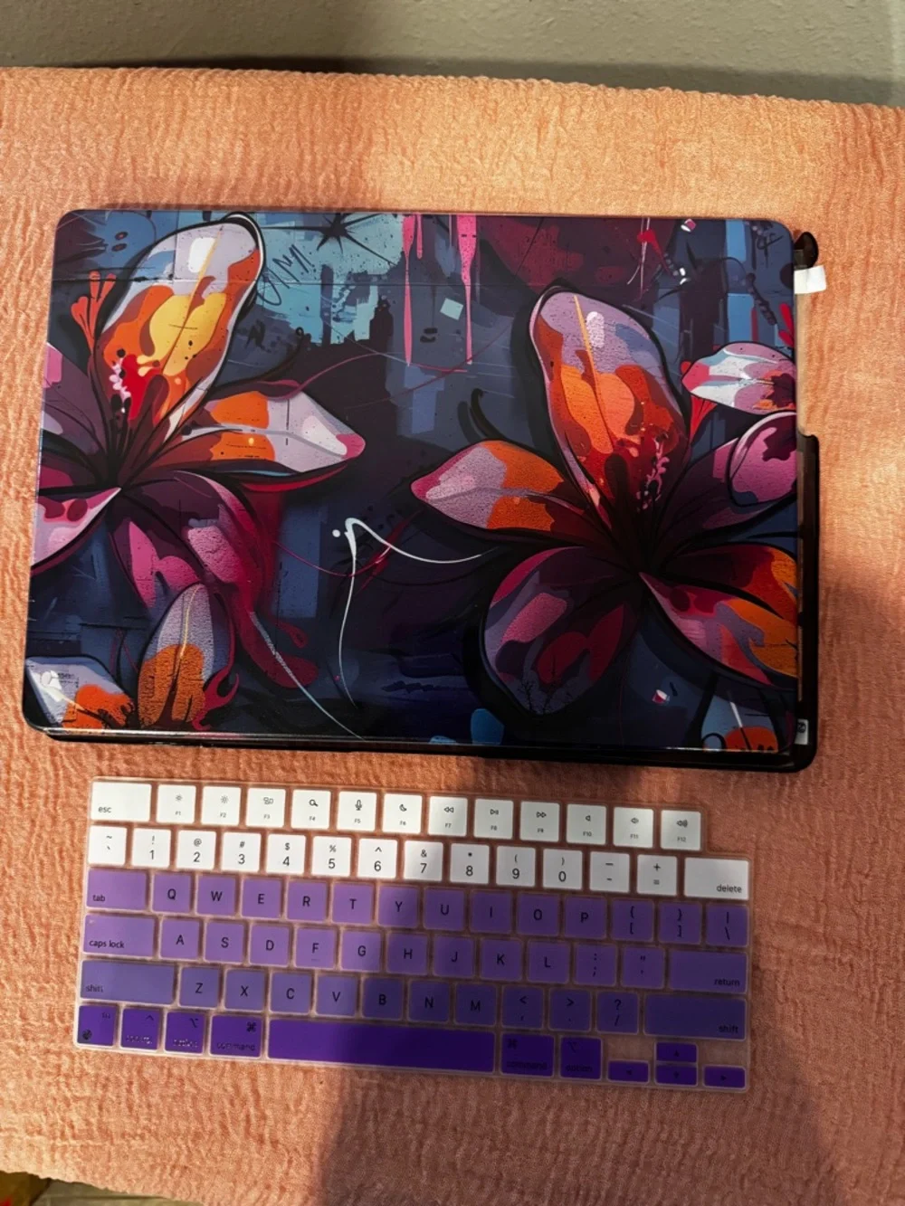 Purple Floral Laptop Skin & Keyboard Cover Set